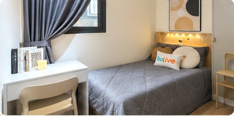 Bedroom with study desk and storage